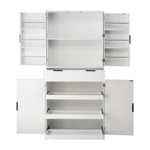 English Elm 72" Fluted Kitchen Pantry Cabinet with Anti-Tilt Stabilizers, Triple-Fold Hinges, Spice Door Racks and Deep Storage White W2917P294978
