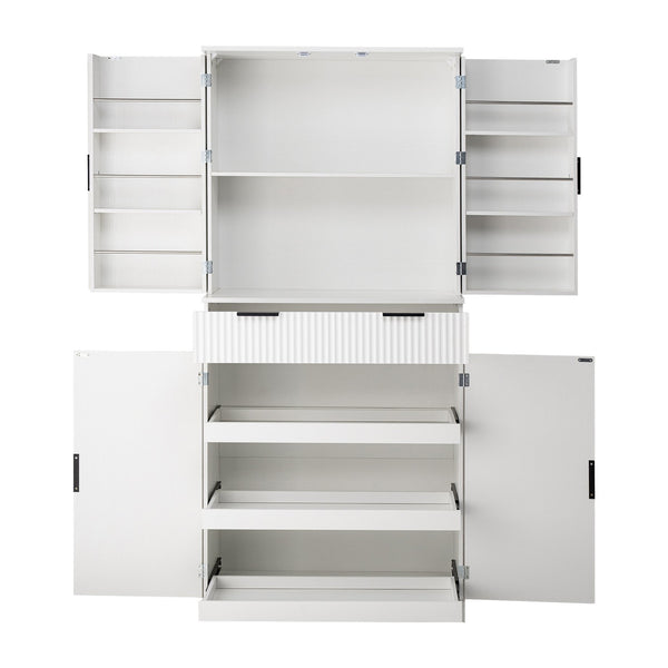 English Elm 72" Fluted Kitchen Pantry Cabinet with Anti-Tilt Stabilizers, Triple-Fold Hinges, Spice Door Racks and Deep Storage White W2917P294978