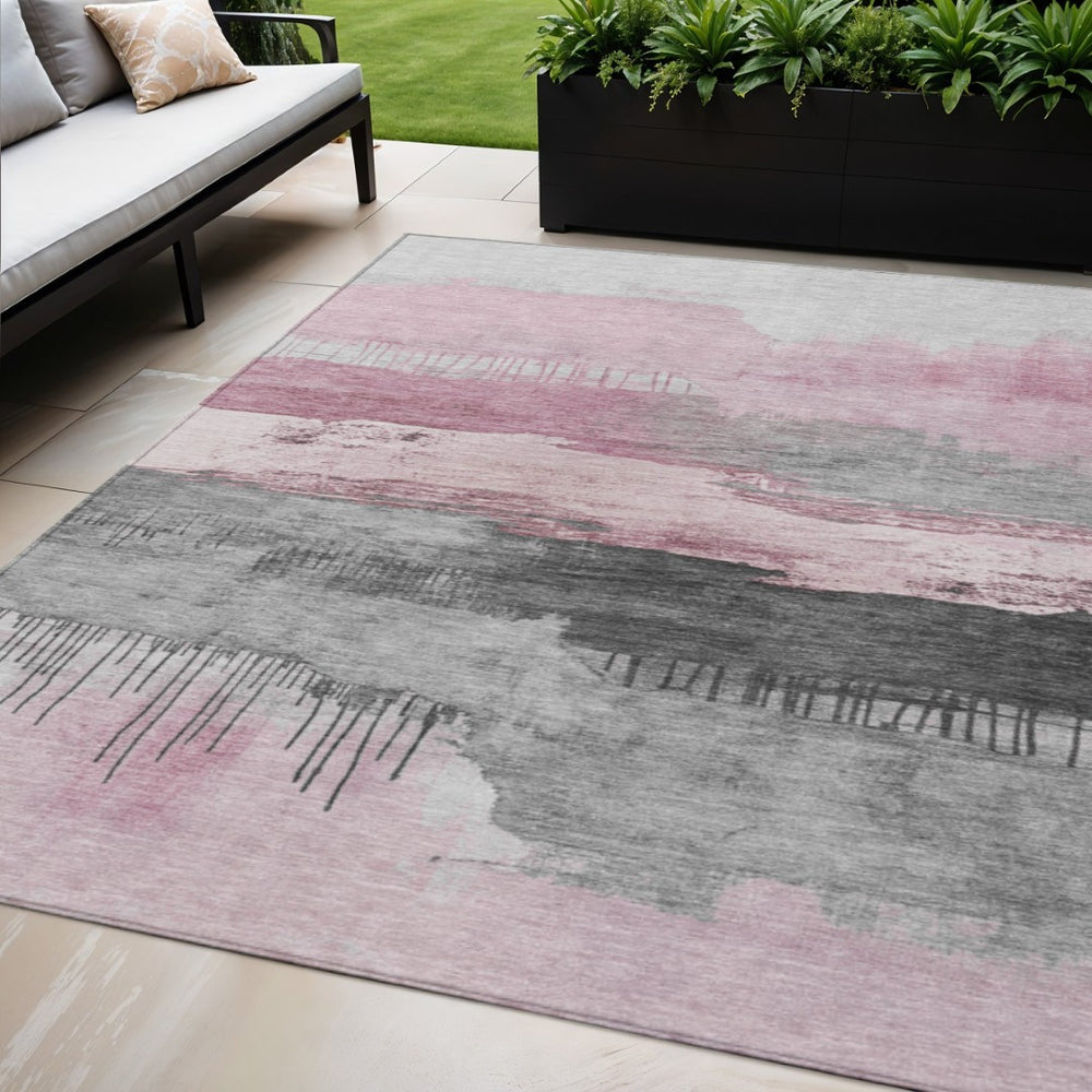 HomeRoots 5' X 8' Pink and Charcoal Abstract Area Rug – Stylish, Washable, Durable for Indoor & Outdoor Use 623798