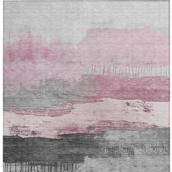 HomeRoots 5' X 8' Pink and Charcoal Abstract Area Rug – Stylish, Washable, Durable for Indoor & Outdoor Use 623798