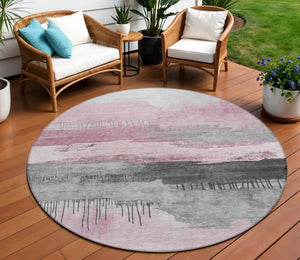 HomeRoots 8' Pink and Charcoal Abstract Washable Round Area Rug - Stylish, Durable, and Easy to Clean for Indoors & Outdoors 623799