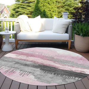 HomeRoots 8' Pink and Charcoal Abstract Washable Round Area Rug - Stylish, Durable, and Easy to Clean for Indoors & Outdoors 623799