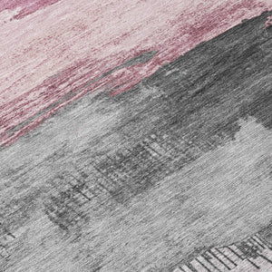 HomeRoots 8' Pink and Charcoal Abstract Washable Round Area Rug - Stylish, Durable, and Easy to Clean for Indoors & Outdoors 623799