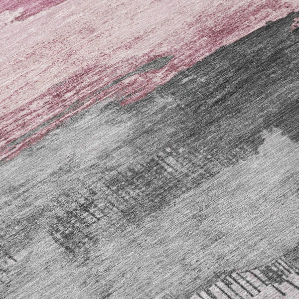 HomeRoots 8' Pink and Charcoal Abstract Washable Round Area Rug - Stylish, Durable, and Easy to Clean for Indoors & Outdoors 623799
