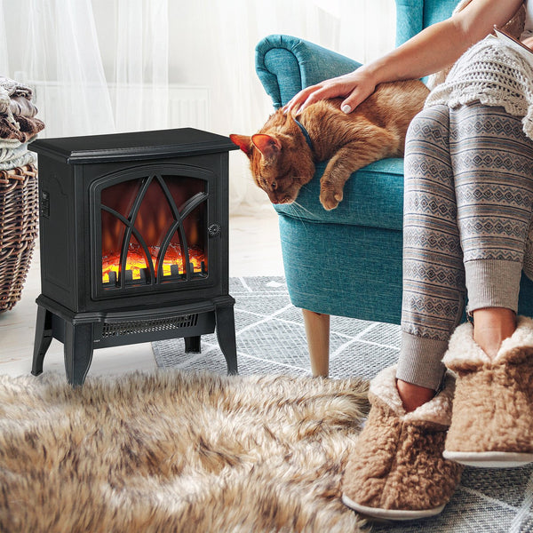 English Elm Homcom 18" Electric Fireplace Stove – Portable Freestanding Heater With Realistic Flame & Safety Features W2225P229139