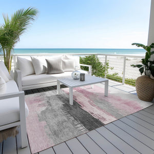 HomeRoots 8' X 10' Washable Pink & Charcoal Abstract Area Rug – Durable, Stylish, and Perfect for Indoor/Outdoor Use! 623800