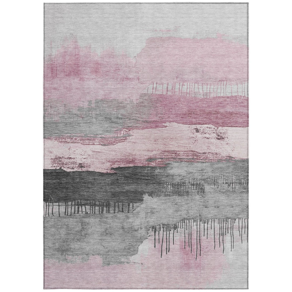 HomeRoots 8' X 10' Washable Pink & Charcoal Abstract Area Rug – Durable, Stylish, and Perfect for Indoor/Outdoor Use! 623800