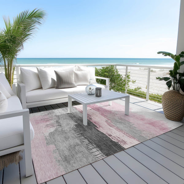 HomeRoots 10' Pink and Charcoal Abstract Indoor-Out Area Rug - Washable, Durable, Modern Design for All Spaces 623802