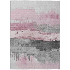 HomeRoots 10' Pink and Charcoal Abstract Indoor-Out Area Rug - Washable, Durable, Modern Design for All Spaces 623802