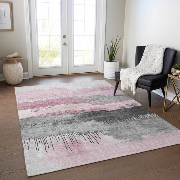 HomeRoots 10' Pink and Charcoal Abstract Indoor-Out Area Rug - Washable, Durable, Modern Design for All Spaces 623802