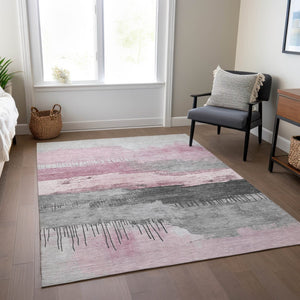 HomeRoots 10' Pink and Charcoal Abstract Indoor-Out Area Rug - Washable, Durable, Modern Design for All Spaces 623802