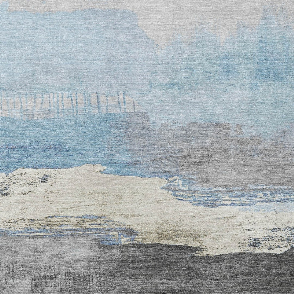 HomeRoots 5' X 8' Sky Blue & Charcoal Abstract Rug - Washable, Indoor/Outdoor, Stain-Resistant, Stylish Design 623804