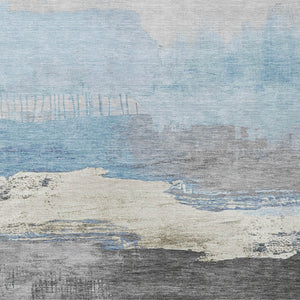 HomeRoots 5' X 8' Sky Blue & Charcoal Abstract Rug - Washable, Indoor/Outdoor, Stain-Resistant, Stylish Design 623804