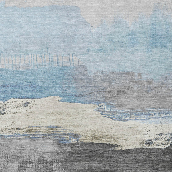 HomeRoots 5' X 8' Sky Blue & Charcoal Abstract Rug - Washable, Indoor/Outdoor, Stain-Resistant, Stylish Design 623804