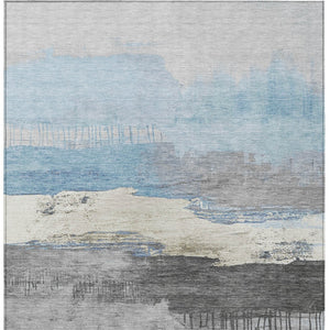 HomeRoots 5' X 8' Sky Blue & Charcoal Abstract Rug - Washable, Indoor/Outdoor, Stain-Resistant, Stylish Design 623804