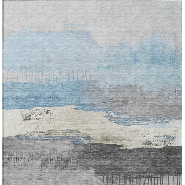 HomeRoots 5' X 8' Sky Blue & Charcoal Abstract Rug - Washable, Indoor/Outdoor, Stain-Resistant, Stylish Design 623804
