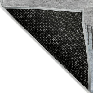 HomeRoots 8' Sky Blue Charcoal Round Abstract Washable Area Rug - Durable, Stylish for Indoor & Outdoor Use! 623805