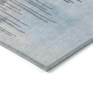 HomeRoots 8' Sky Blue Charcoal Round Abstract Washable Area Rug - Durable, Stylish for Indoor & Outdoor Use! 623805
