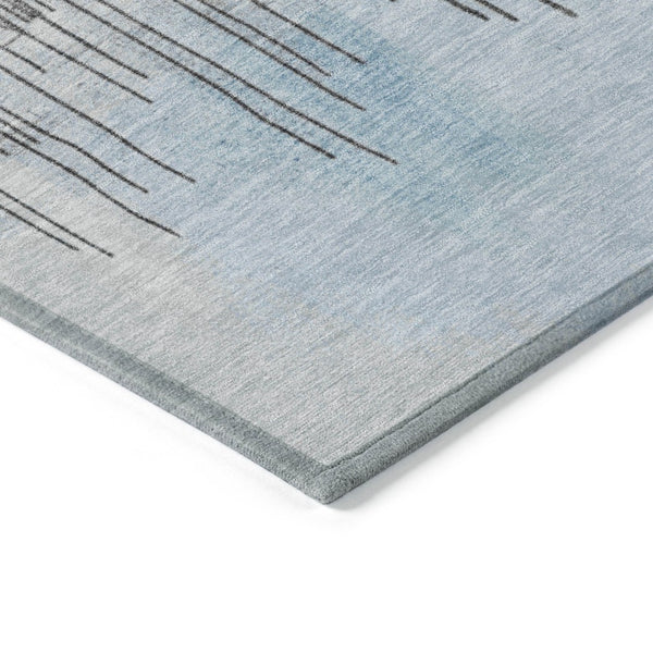 HomeRoots 8' Sky Blue Charcoal Round Abstract Washable Area Rug - Durable, Stylish for Indoor & Outdoor Use! 623805