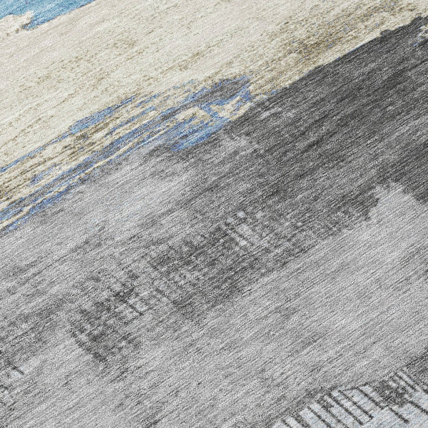 HomeRoots 8' Sky Blue Charcoal Round Abstract Washable Area Rug - Durable, Stylish for Indoor & Outdoor Use! 623805