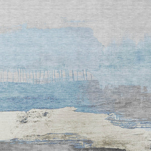 HomeRoots 8' X 10' Sky Blue and Charcoal Abstract Area Rug - Durable, Machine Washable for Indoor & Outdoor Use 623806
