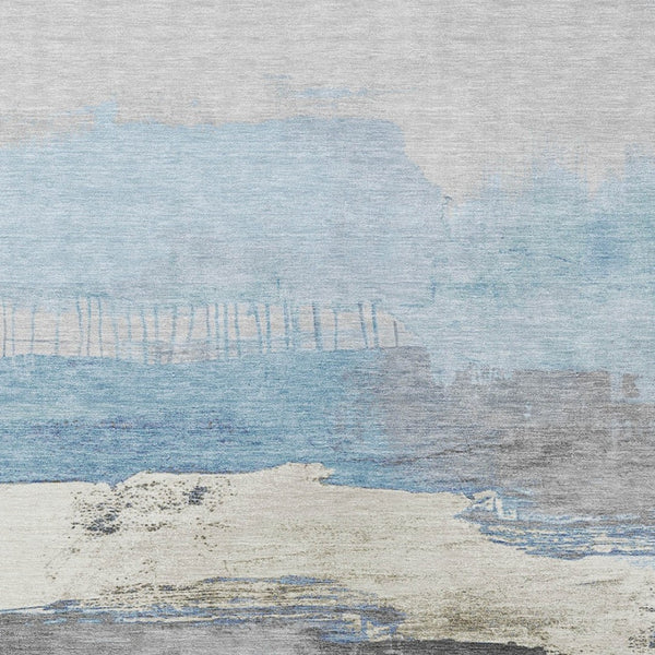 HomeRoots 8' X 10' Sky Blue and Charcoal Abstract Area Rug - Durable, Machine Washable for Indoor & Outdoor Use 623806