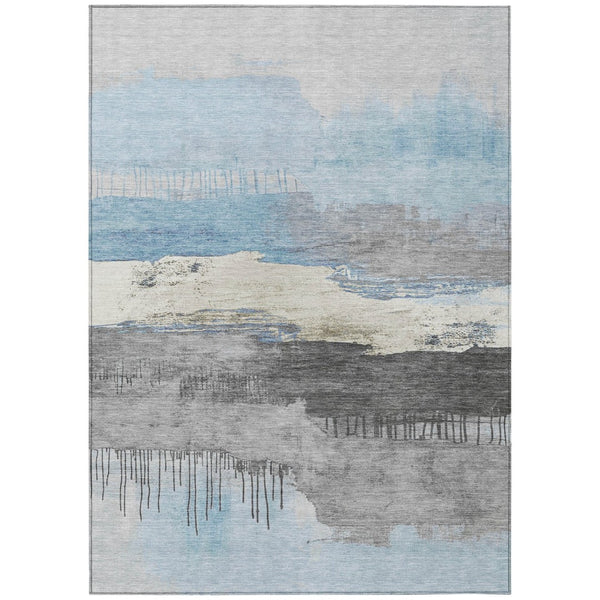 HomeRoots 8' X 10' Sky Blue and Charcoal Abstract Area Rug - Durable, Machine Washable for Indoor & Outdoor Use 623806