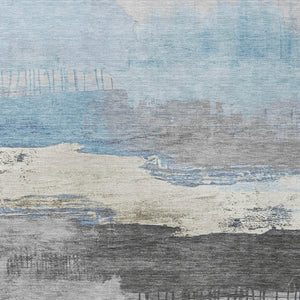 HomeRoots 9' Sky Blue & Charcoal Washable Area Rug - Stylish Indoor/Outdoor Design for High-Traffic Spaces 623807
