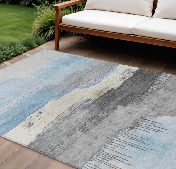 HomeRoots 9' Sky Blue & Charcoal Washable Area Rug - Stylish Indoor/Outdoor Design for High-Traffic Spaces 623807