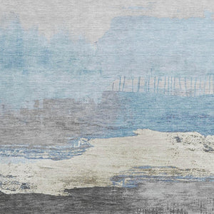 HomeRoots 9' Sky Blue & Charcoal Washable Area Rug - Stylish Indoor/Outdoor Design for High-Traffic Spaces 623807