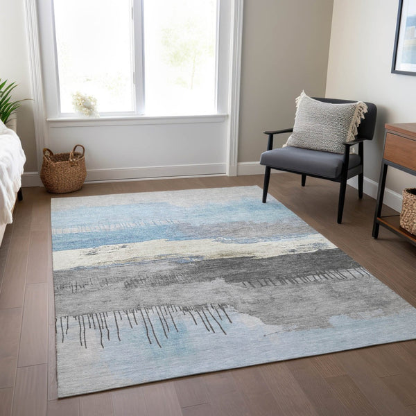 HomeRoots 9' Sky Blue & Charcoal Washable Area Rug - Stylish Indoor/Outdoor Design for High-Traffic Spaces 623807
