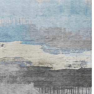 HomeRoots 10' Sky Blue & Charcoal Abstract Washable Area Rug - Versatile Indoor/Outdoor Decor for Modern Spaces 623808