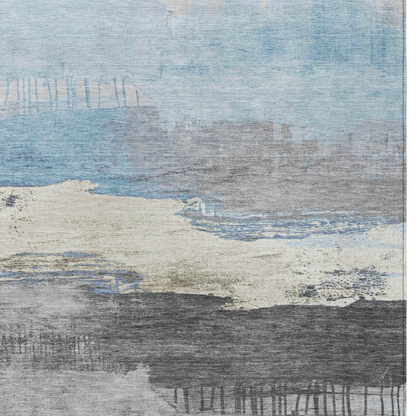 HomeRoots 10' Sky Blue & Charcoal Abstract Washable Area Rug - Versatile Indoor/Outdoor Decor for Modern Spaces 623808