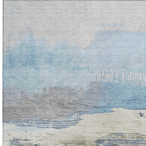 HomeRoots 10' Sky Blue & Charcoal Abstract Washable Area Rug - Versatile Indoor/Outdoor Decor for Modern Spaces 623808