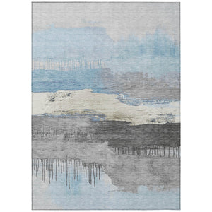 HomeRoots 10' Sky Blue & Charcoal Abstract Washable Area Rug - Versatile Indoor/Outdoor Decor for Modern Spaces 623808