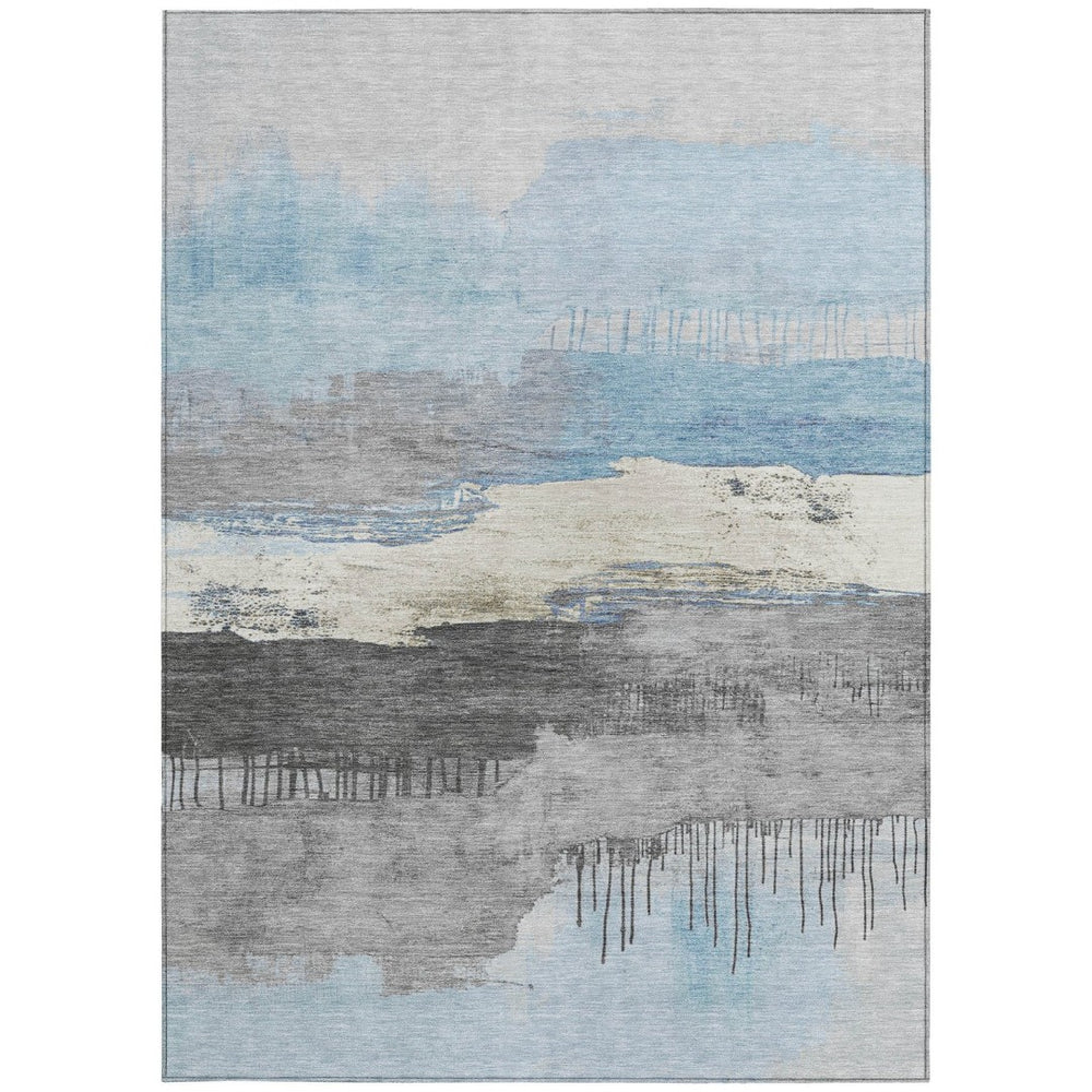 HomeRoots 10' Sky Blue & Charcoal Abstract Washable Area Rug - Versatile Indoor/Outdoor Decor for Modern Spaces 623808