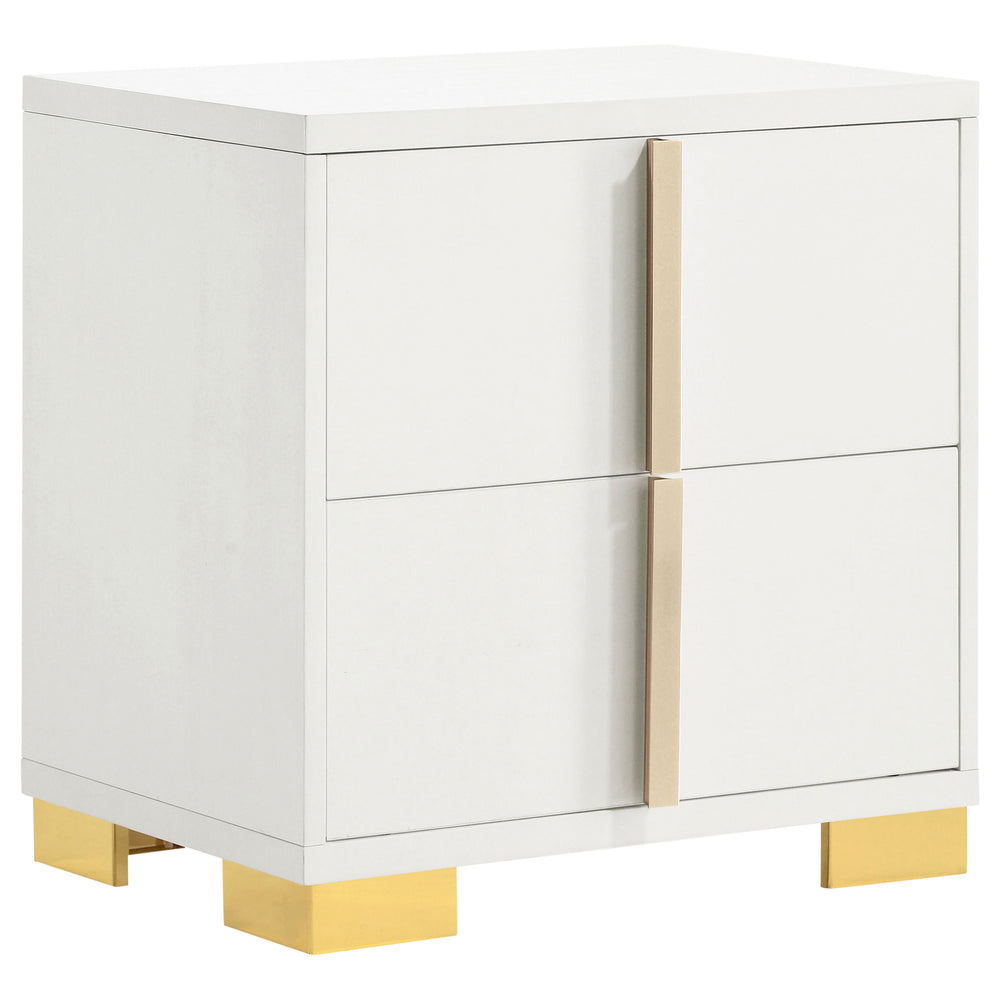 English Elm Jeremiah Art Deco 2-Drawer Nightstand in Crisp White with Gold Accents — Bold Legs, Sleek Storage B062P378336