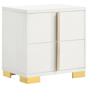 English Elm Jeremiah Art Deco 2-Drawer Nightstand in Crisp White with Gold Accents — Bold Legs, Sleek Storage B062P378336