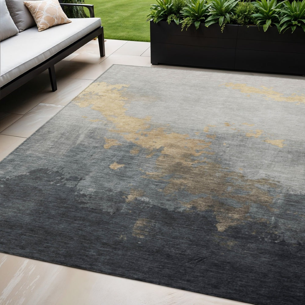 HomeRoots 5' X 8' Stylish Gold and Charcoal Abstract Area Rug - Durable, Washable for Indoor/Outdoor Use! 623822