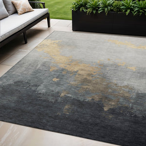 HomeRoots 5' X 8' Stylish Gold and Charcoal Abstract Area Rug - Durable, Washable for Indoor/Outdoor Use! 623822