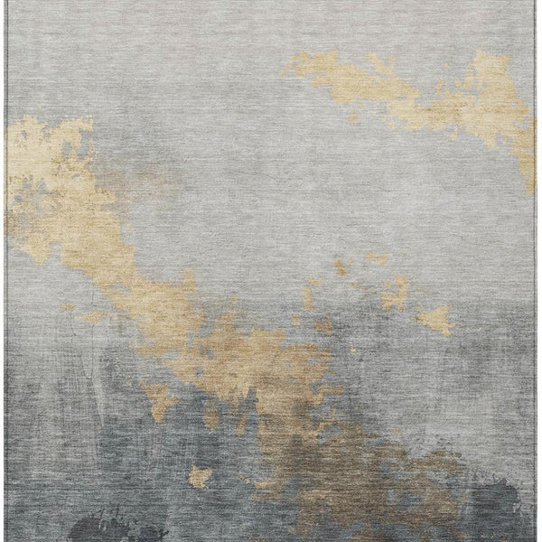 HomeRoots 5' X 8' Stylish Gold and Charcoal Abstract Area Rug - Durable, Washable for Indoor/Outdoor Use! 623822