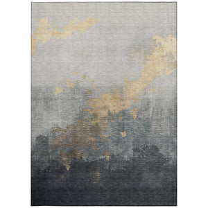 HomeRoots 5' X 8' Stylish Gold and Charcoal Abstract Area Rug - Durable, Washable for Indoor/Outdoor Use! 623822