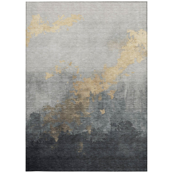 HomeRoots 5' X 8' Stylish Gold and Charcoal Abstract Area Rug - Durable, Washable for Indoor/Outdoor Use! 623822