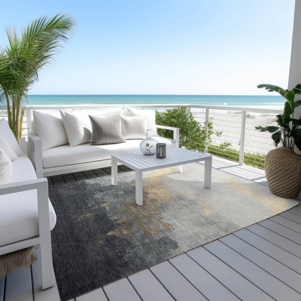 HomeRoots 5' X 8' Stylish Gold and Charcoal Abstract Area Rug - Durable, Washable for Indoor/Outdoor Use! 623822