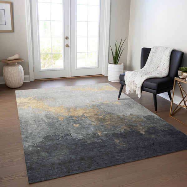 HomeRoots 5' X 8' Stylish Gold and Charcoal Abstract Area Rug - Durable, Washable for Indoor/Outdoor Use! 623822