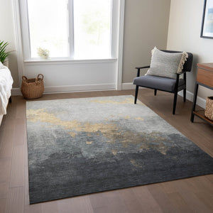 HomeRoots 5' X 8' Stylish Gold and Charcoal Abstract Area Rug - Durable, Washable for Indoor/Outdoor Use! 623822