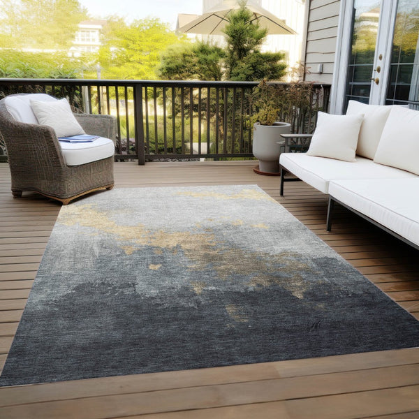 HomeRoots 5' X 8' Stylish Gold and Charcoal Abstract Area Rug - Durable, Washable for Indoor/Outdoor Use! 623822