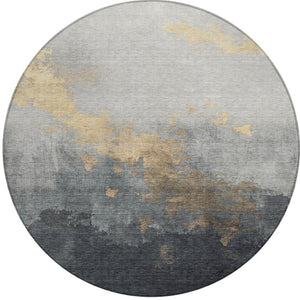 HomeRoots 8' Gold and Charcoal Round Area Rug - Stylish Abstract Design, Washable, Indoor/Outdoor Versatile Decor 623823