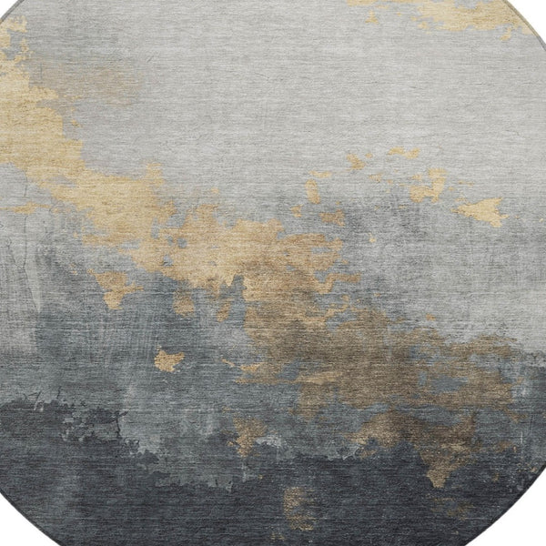 HomeRoots 8' Gold and Charcoal Round Area Rug - Stylish Abstract Design, Washable, Indoor/Outdoor Versatile Decor 623823