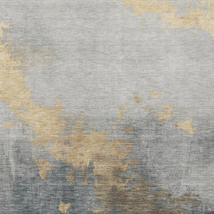 HomeRoots 8' X 10' Gold and Charcoal Abstract Washable Area Rug - Stylish, Durable Indoor/Outdoor Essential! 623824